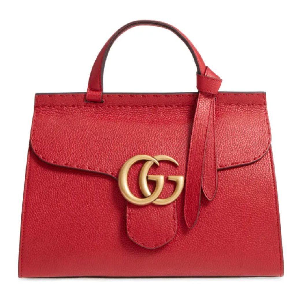 Gucci Marmont Top Handle Leather Satchel Red